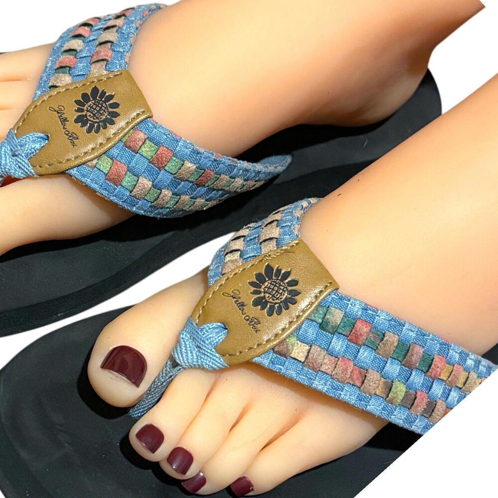 Yellow Box Sz 9.5 Leather Suede Weave Flip Flops